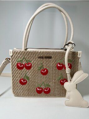 Steve Madden Cherry Straw Crossbody Bag Woven Mini Satchel Summer NWT